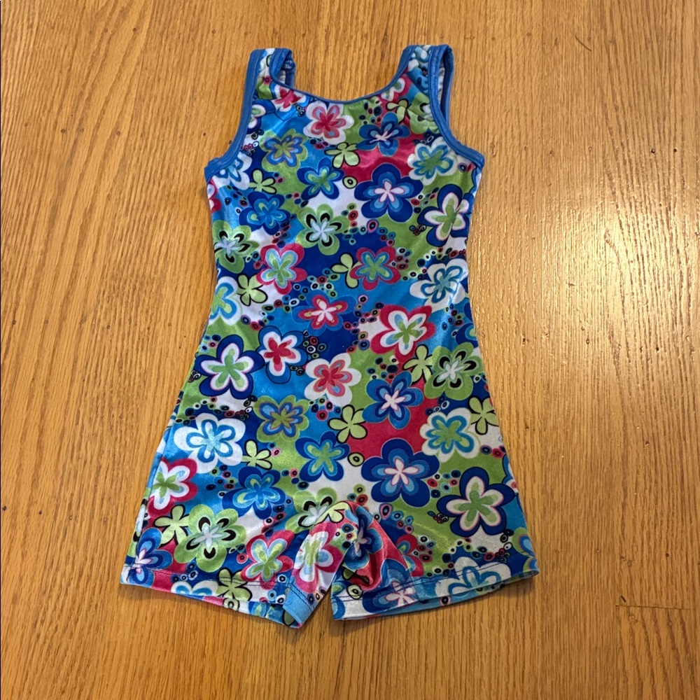Floral Patterned Sleeveless Gymnastics Leotard
